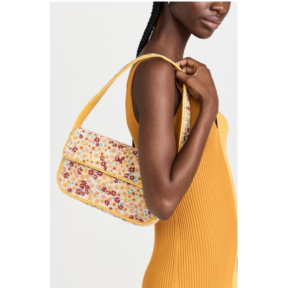 STAUD Handbags - Staud Yellow Floral Beaded Tommy Bag